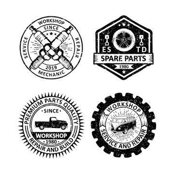 Set of vintage garage badges labels, emblems and logo