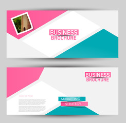 Banner for advertisement. Flyer design or web template set. Vector illustration commercial promotion background. Blue and pink color.