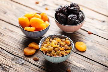 Concept of healthy meal with dried fruits