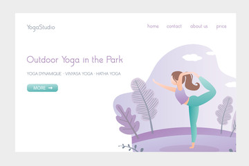 Fototapeta na wymiar Outdoor yoga in the park.Girl doing yoga pose.Banner or web page template