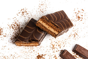 Chocolate wafers isolated on white background