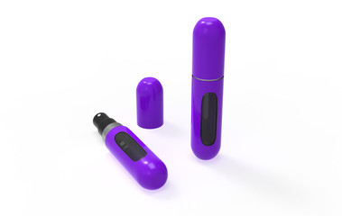 Perfume atomizers template realistic spray case for fragrance isolated on white background. 3d illustartion