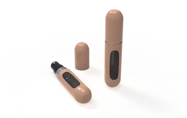 Perfume atomizers template realistic spray case for fragrance isolated on white background. 3d illustartion