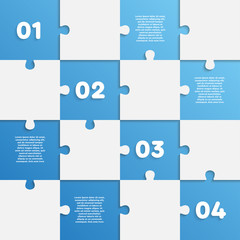 Sixteen pieces puzzle jigsaw squares infog raphic.