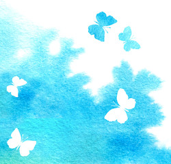 Fototapeta na wymiar Concept for spa massage, beauty and health therapy title. Beautiful butterflies. Unique watercolor design