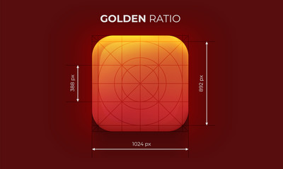 App icon. Empty. Square shape. Mobile UX/UI. Orange color with gradient. Glossy beautiful button. User interface. Stylish modern template. Vector illustration. Golden ratio. - obrazy, fototapety, plakaty