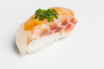 Nigiri sushi on white background