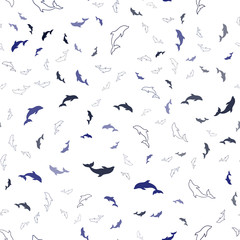 Dark BLUE vector seamless pattern with sea dolphins.