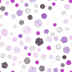 Dark Purple, Pink vector seamless abstract background with leaves, flowers.