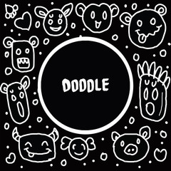 Vector illustration hand drawn of cute doodle monster in black background