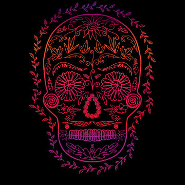 Skull color gradient on black background, symbol of the day of the dead vector image