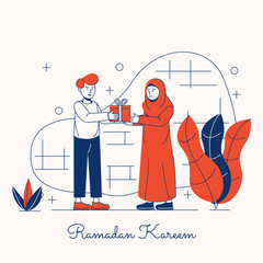 Ramadan Kareem, Alms in Ramadan Month Sharing With Other Illustration