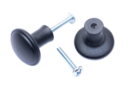 Classic Black Round Cabinet Knob isolated on white background.