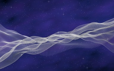 Abstract purple-blue starry background. White cyberspace grid. hi tech network. Outer space. Starry outer space texture. Deep space. Universe. 3D illustration