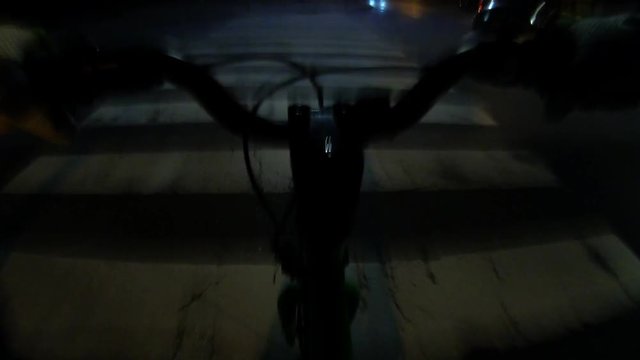 897-12 Bicycle Ride At Night Trough City Streets Handlebar View