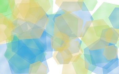 Fototapeta na wymiar Multicolored translucent hexagons on white background. Blue tones. 3D illustration