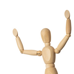 Wooden Mannequin with Arms Up Isolated on White Background