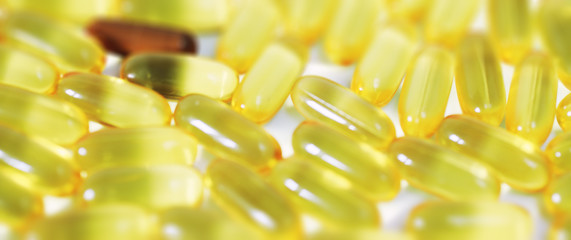 Medical drugs transparent capsules of yellow color