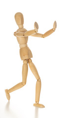 Wooden Mannequin with Arms Up Isolated on White Background