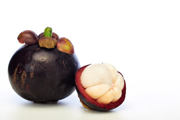Asian tropical mangosteen fruit on white background
