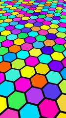 Honeycomb multi-colored. Perspective view on polygon look like honeycomb. Isometric geometry. 3D illustration