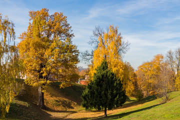 MOSCOW, RUSSIA - October 16, 2018: Landscape view near the Bread House (Kitchen Quarters) in Tsaritsyno.