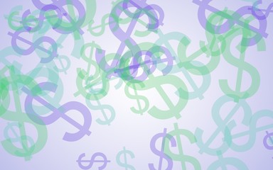 Multicolored translucent dollar signs on white background. 3D illustration