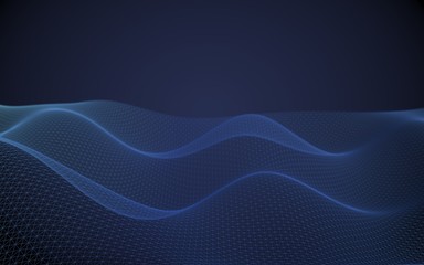 Abstract landscape on a blue background. Cyberspace grid. hi tech network. 3d technology illustration. 3D illustration