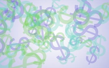 Multicolored translucent dollar signs on white background. 3D illustration
