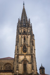 Fototapeta na wymiar Bell tower of cathedral in Oviedo, capital city of the Principality of Asturias in northern Spain