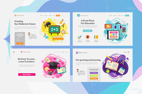 One Page Website Kit for Education and Online Learning Concept Banners. Vector Illustration
