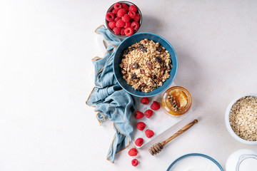 Granola breakfast in ceramic bowl