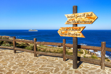 Junction between Atlantic Ocean and Mediterranean sea near Tangier, Morocco