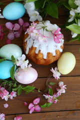 Obraz na płótnie Canvas Easter cake and eggs. Easter composition