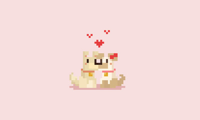 Pixel dog couple with hearts.Valentine's day.8bit animal.