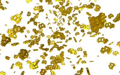 Digital currency symbol Bitcoin on a white background. Fall of bitcoin. crypto currency graph on virtual screen. Business, Finance and technology concept. 3D illustration