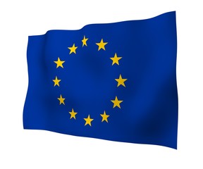 Slightly waving flag of the European Union isolated on white background, 3D rendering. Symbol of Europe. 3D illustration