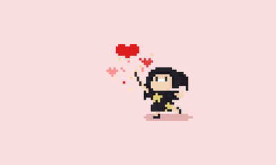 Pixel little witch doing the love magical.valentine's day.8bit.