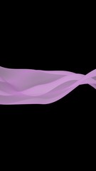 Abstract purple wave. Bright purple ribbon on black background. Purple scarf. Abstract smoke. Raster air background. Vertical image orientation. 3D illustration