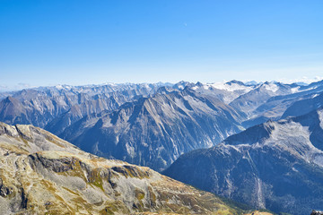 Mountain Range with glaciers in the Alps of Tux between Austria and Italy in Europe