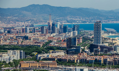 Aerial view on Barcelona city, Spain