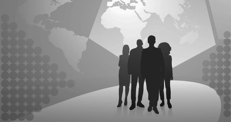 Animation of stylistic gray background with silhouettes of business people. - Powered by Adobe
