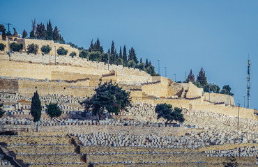 Aerial view of Jewish Cemetery on the Mount of Olives, includes the Silwan necropolis in Jerusalem, Israel