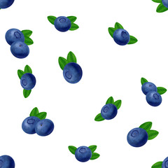 Seamless blueberries Pattern. 3d realistic vector berries