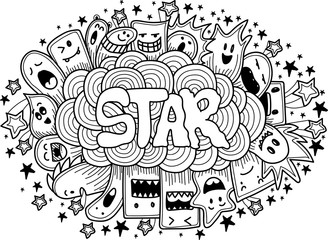 Vector illustration hand drawn of cute doodel monster star coloring book