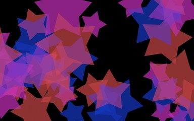 Multicolored translucent stars on a dark background. Orange tones. 3D illustration