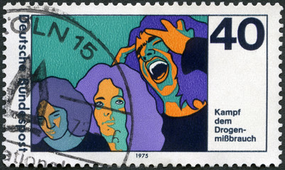 GERMANY - 1963: shows Three Stages of Drug Addiction, Fight against drug abuse