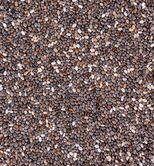 Chia seeds background. Healthy superfood. Closeup macro of small organic chia seeds.