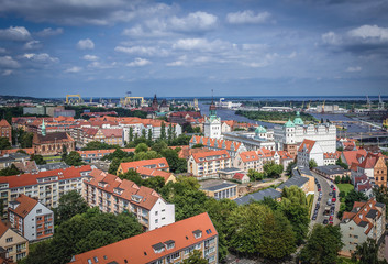 Fototapeta na wymiar Aerial view of Szczecin city from St James cathedral, Poland