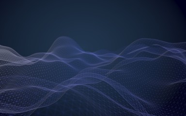 Abstract landscape on a blue background. Cyberspace grid. hi tech network. 3d technology illustration. 3D illustration